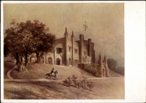 Ak Babelsberg Potsdam in Brandenburg, Schloss Babelsberg, Aquarell von C. Graeb um 1850, Reiter, 