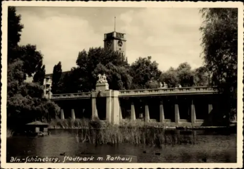 Foto Ak Berlin Schöneberg, Stadtpark mit Rathaus