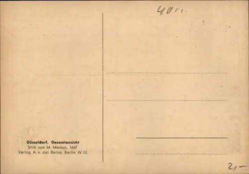 Künstler Ak Merian, Düsseldorf am Rhein, Stadtansicht 1647