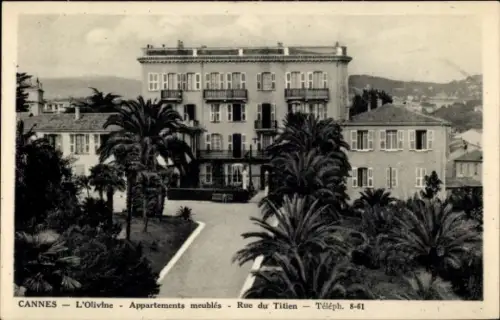 Ak Cannes Alpes Maritimes, L'Olivine, Appartements meublés, Palmen, Architektur