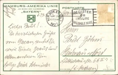 Künstler Ak HAPAG Dampfer Bayern, Passagierschiff