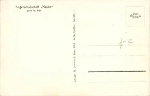 Ak Segelschulschiff Niobe geht in See, Dreimaster