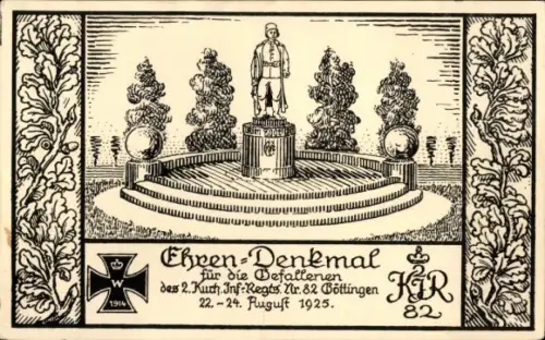 Künstler Ak Göttingen in Niedersachsen, Ehrendenkmal für Gefallenen des 2. Kurh. Inf. Regts. Nr. 82