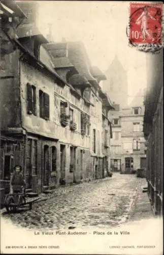Ak Pont Audemer Eure, Rathausplatz