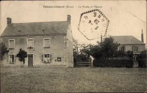 CPA Buisson Colonard Orne, La Poste et la Ecole