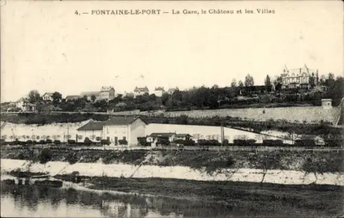 CPA Fontaine le Port Seine et Marne, La Gare, le Château et les Villas
