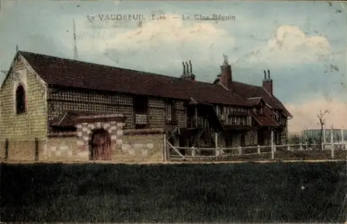 Ak Le Vaudreuil Eure, Historisches Gebäude, Le Clos Béguin, Wiese im Vordergrund