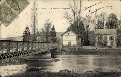Ak Ézy Eure, Brücke, Landschaft, Gebäude, Natur, Winter
