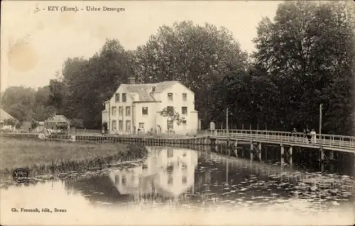 Ak Ézy Eure, Usine Desorges, Flüssigkeit, Brücke,  Gebäude