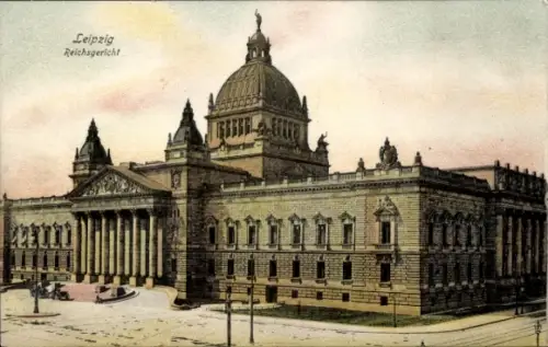 Ak Leipzig, Reichsgericht, imposantes Gebäude, Eckturm, bunte Farbgebung,  Architektur