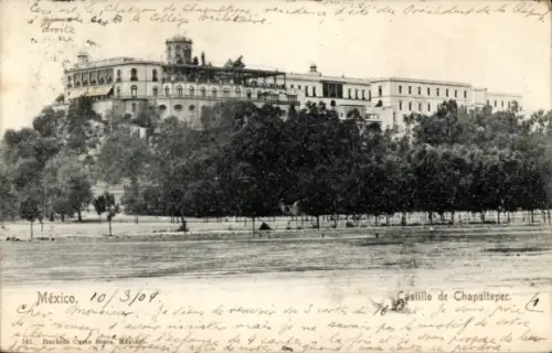 Ak Ciudad de Mexico Mexico City Mexiko Stadt, Castillo de Chapultepec,   Architektur, Bäume, Wass