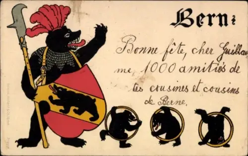 Wappen Ak Bern Stadt Schweiz, Bonne fete, Bären