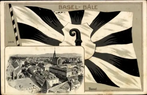 Präge Passepartout Ak Basel Stadt Schweiz, Gesamtansicht, Fahne