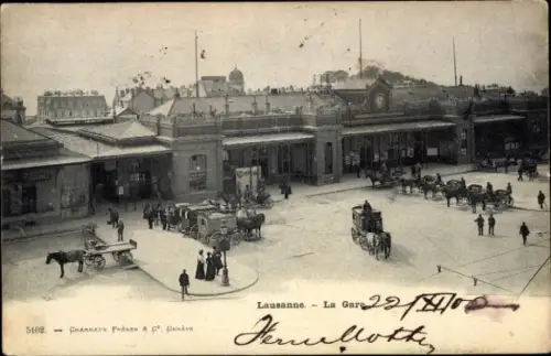 Ak Lausanne Kanton Waadt, La Gare, Bahnhof