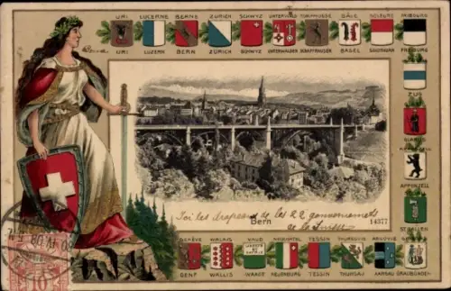 Präge Wappen Passepartout Ak Bern Stadt Schweiz, Gesamtansicht