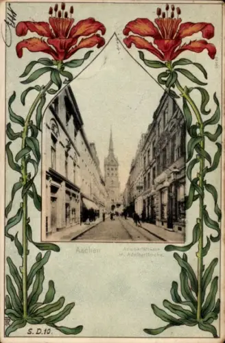 Jugendstil Passepartout Ak Aachen, Adalbertstraße, Adalbertkirche