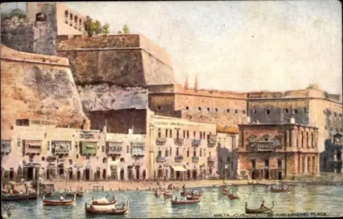 Künstler Ak Malta, Zollhaus und Marktplatz am Hafen