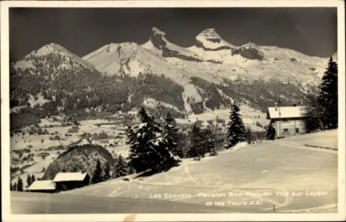 Ak Leysin Kanton Waadt, Les Ecovets, Pension Bon Accueil, Teilansicht