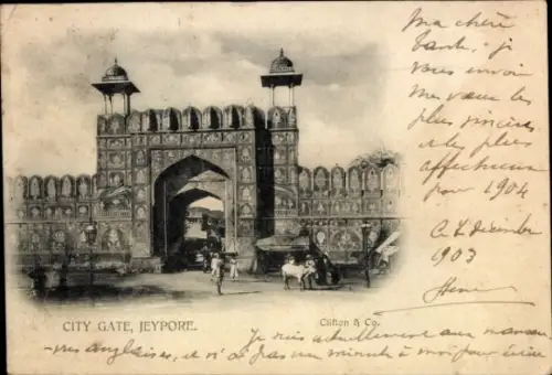 Ak Jeypore Jaipur Indien, Stadt-Tor,  Clifton & Co., 1904