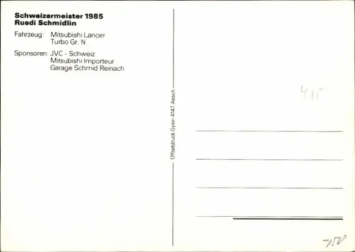 Ak Autorennfahrer Ruedi Schmidlin, Mitsubishi Lancer Turbo
