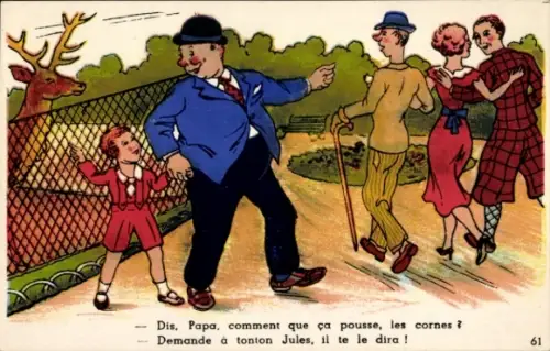 Ak Sag mir, Papa, wie wachsen Hörner? Fragen Sie Onkel Jules, er wird es Ihnen sagen, Humor