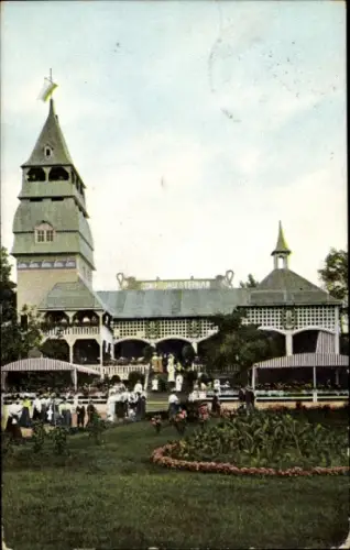 Ak Zwickau Sachsen, Gewerbe- u. Industrieausstellung 1906, Das Teich Café, Passanten