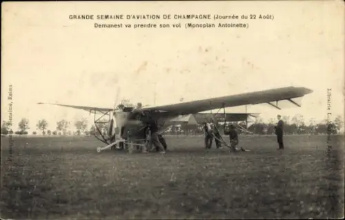 CPA Grande Semaine d'Aviation de la Champagne, Demanest va prendre son vol, Monoplan Antoinette