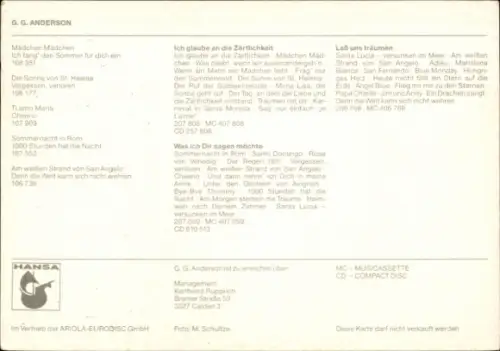 Autogrammkarte Sänger G. G. Anderson, Portrait, Autogramm