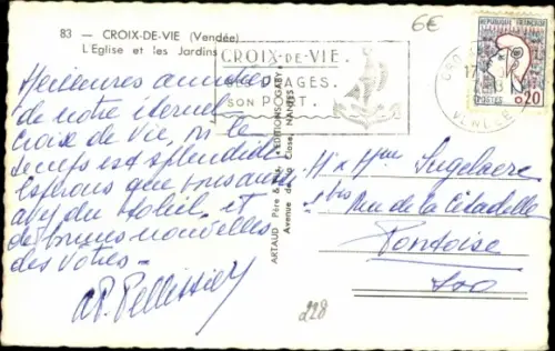 Ak Croix de Vie Vendée, Kirche, les Jardins