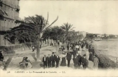 Ak Cannes Alpes Maritimes,  La Promenade de la Croisette, Spaziergänger, Palmen