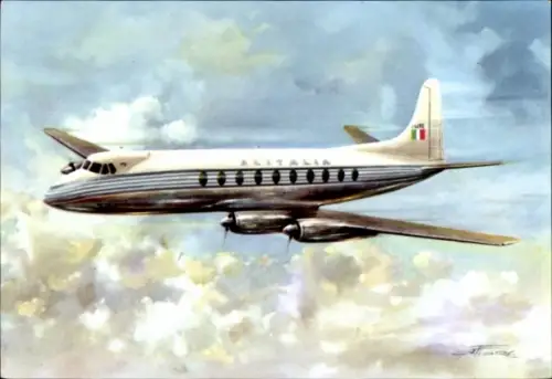 Künstler Ak Passagierflugzeug, Alitalia, Viscount