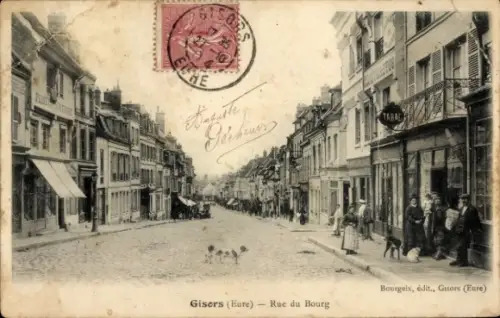 Ak Gisors Eure, Blick auf eine Straße,  Architektur, Menschen, Geschäfte