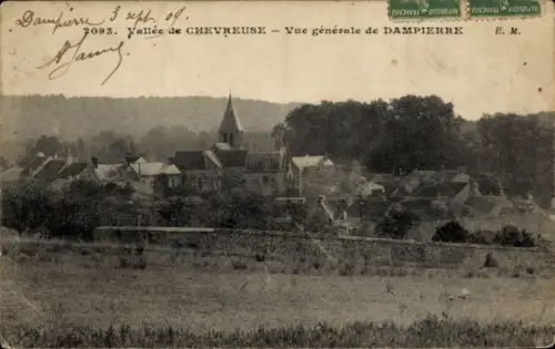 Ak Dampierre Yvelines, Vallée de Chevreuse, Vue générale de  ländliche Szenerie, Kirche