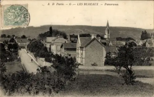 Ak Les Mureaux Yvelines, Panorama von  grüne Landschaft, Häuser, Kirche