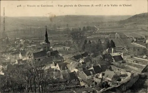 Ak Chevreuse Yvelines, Vallée de  allgemeine Ansicht, Kirche, Berge, Landschaft