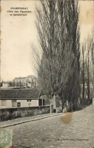 Ak Champrosay Essonne, Sanatorium, Allee des Peupliers, Bäume, Straße, Gebäude