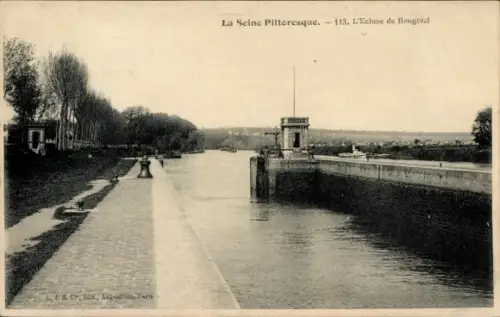 Ak Bougival Yvelines, Landschaft an der Seine, Ecluse de  Wasserweg, Bäume entlang dem Ufer