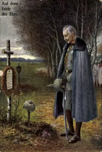 Künstler Ak Kaiser Wilhelm II., Auf dem Felde der Ehre, Soldatengrab, I. WK