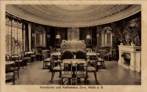 Ak Halle an der Saale, Konditorei Zorn, Halle, schön eingerichteter Raum, Tische, Stühle, elegant