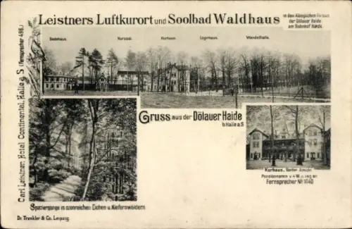 Ak Halle an der Saale, Leistner Hotel, Luftkurort, Soolbad Waldhaus, Spaziergänge, Kurhaus, Wande