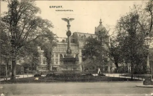 Ak Erfurt in Thüringen,  Hirschgarten, Denkmal, Gebäude, Bäume