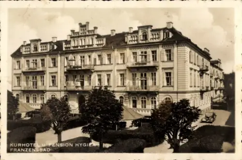 Ak Františkovy Lázně Franzensbad Region Karlsbad, Kurhotel und Pension Hygiea, Parklandschaft,  A