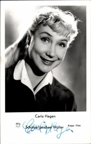 Ak Schauspielerin Carla Hagen in Schütze Lieschen, Portrait, Autogramm