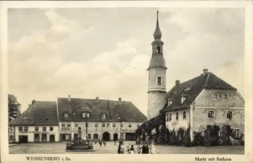 Ak Weißenberg in Sachsen, Markt mit Rathaus