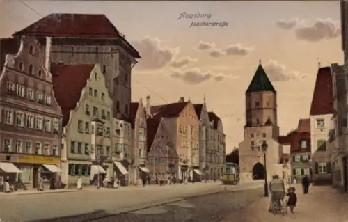 Ak Augsburg in Schwaben,  Jakoberstraße,  Gebäude, Straßenansicht