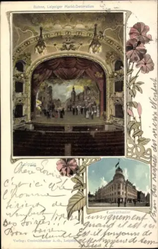 Ak Leipzig in Sachsen, Centraltheater, Bühne, Leipziger Markt-Dekoration