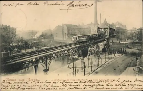 Ak Berlin Kreuzberg, Hochbahn am Tempelhofer Ufer, Kraft Station