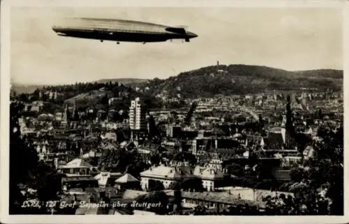 Ak Stuttgart in Württemberg, Luftschiff LZ 127 Graf Zeppelin über der Stadt