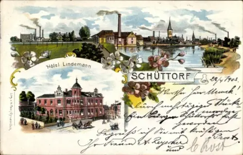 Litho Schüttorf in der Grafschaft Bentheim, Gesamtansicht, Fabrik, Hotel Lindemann
