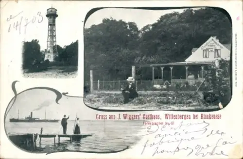Ak Hamburg Altona Rissen Wittenbergen, Gasthaus J. Wigger, Aussichtsturm, Anlegestelle